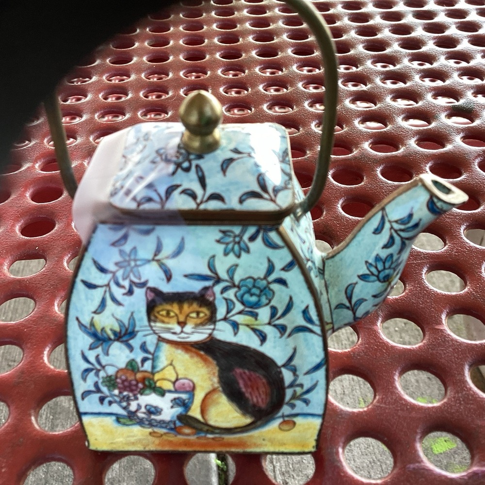 Fruit Bowl Cat Design Miniature Empress Arts Enamel Hand Panted Teapot C1